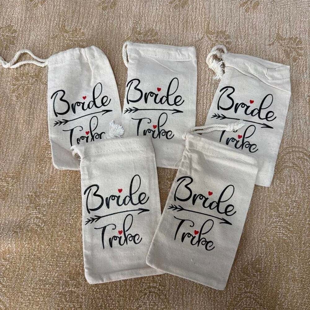 Bride Tribe Cotton Drawstring Favor Bags Set of 5